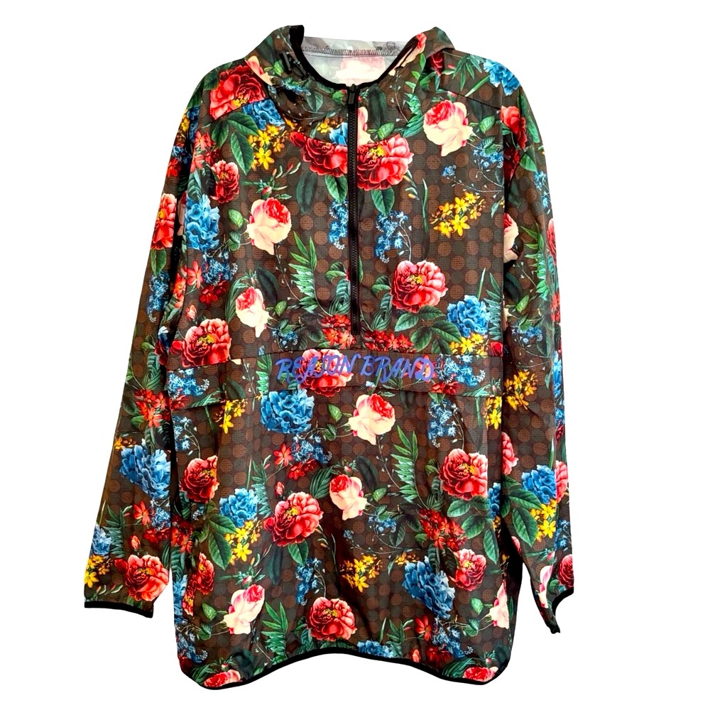 Reason‎ Brand Floral Hooded Anorak Windbreaker 3XL Black Multi